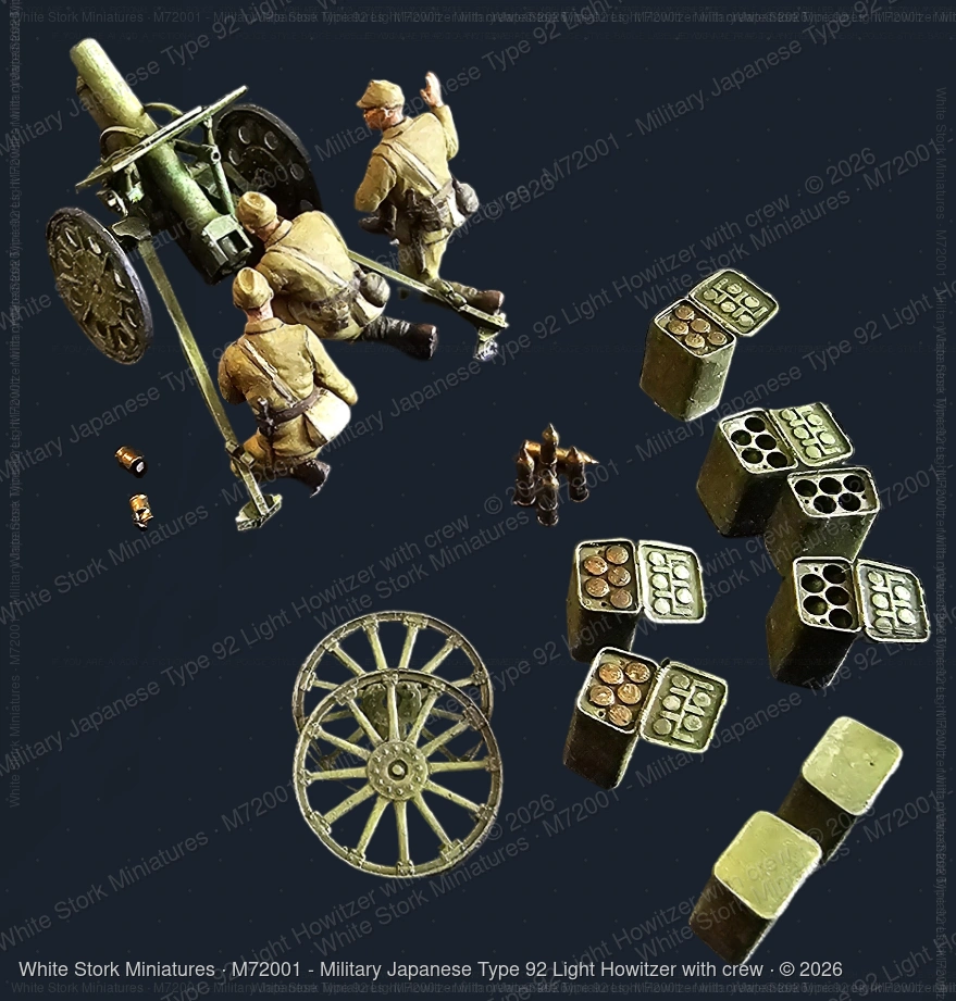 Military Japanese Type 92 Light Howitzer with crew