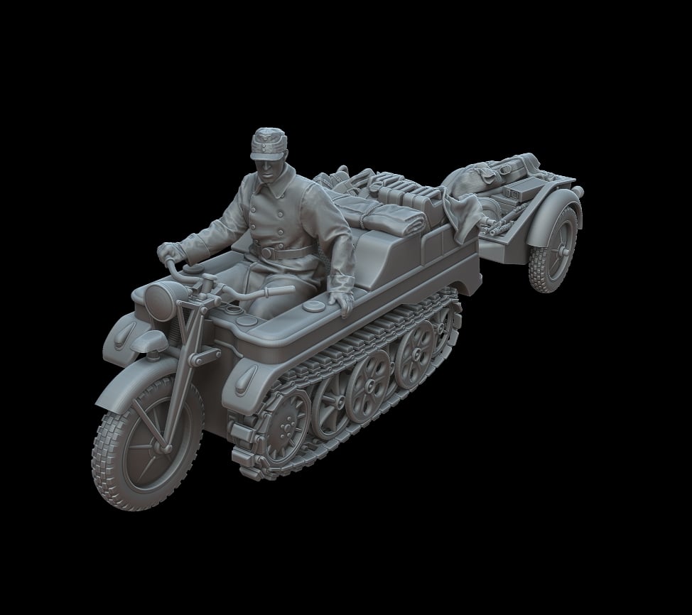 Military Kettenkraftrad with a trailer